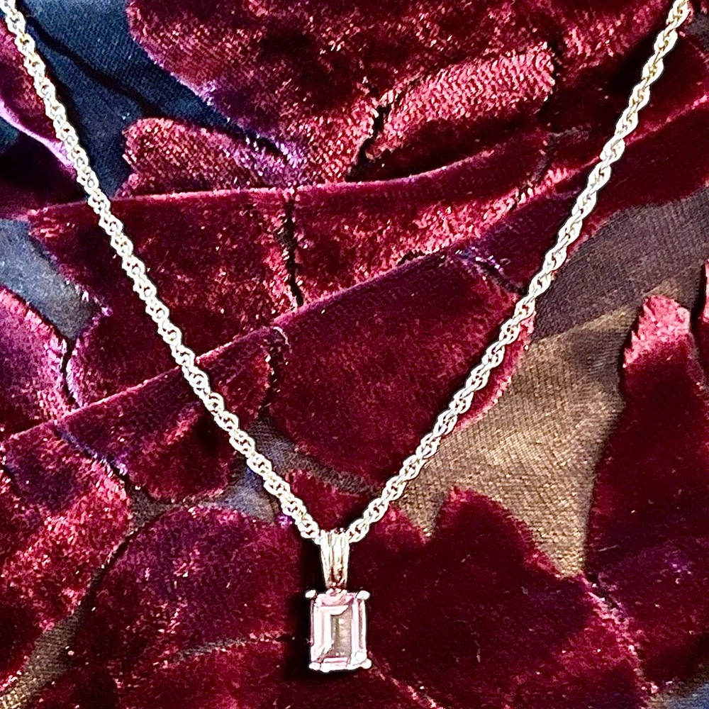 Light Amethyst Emerald-Cut Solitaire Pendant Neck… - image 4